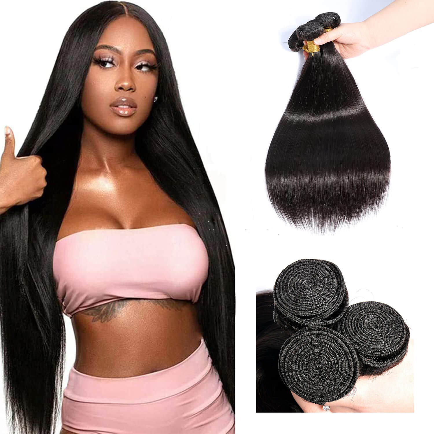 bundles straight real wig hair curtain